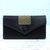 Satin and leather accent clutch, 'Evening Elegance' - Embroidered Black Satin Clutch from India