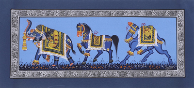 India Traditional Art Animal Theme Blue Miniature Painting
