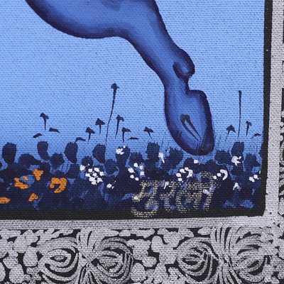 Pintura en miniatura, 'Corceles majestuosos azules' - Arte tradicional de la India Tema animal Pintura en miniatura azul