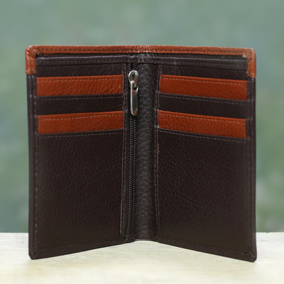 Men's leather wallet, 'Espresso Sienna Harmony' - Handsome Leather Wallet for Men in Espresso Brown and Sienna