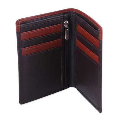 Men's leather wallet, 'Espresso Sienna Harmony' - Handsome Leather Wallet for Men in Espresso Brown and Sienna