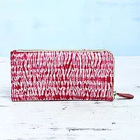 Batik cotton clutch, 'Cloven Cherry' - Batik Cotton Clutch Handbag in Cherry from India