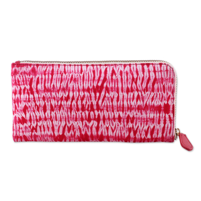 Batik cotton clutch, 'Cloven Cherry' - Batik Cotton Clutch Handbag in Cherry from India