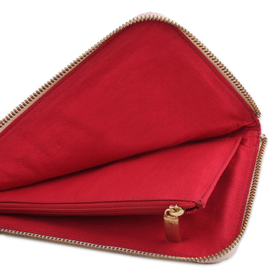 Batik cotton clutch, 'Cloven Cherry' - Batik Cotton Clutch Handbag in Cherry from India