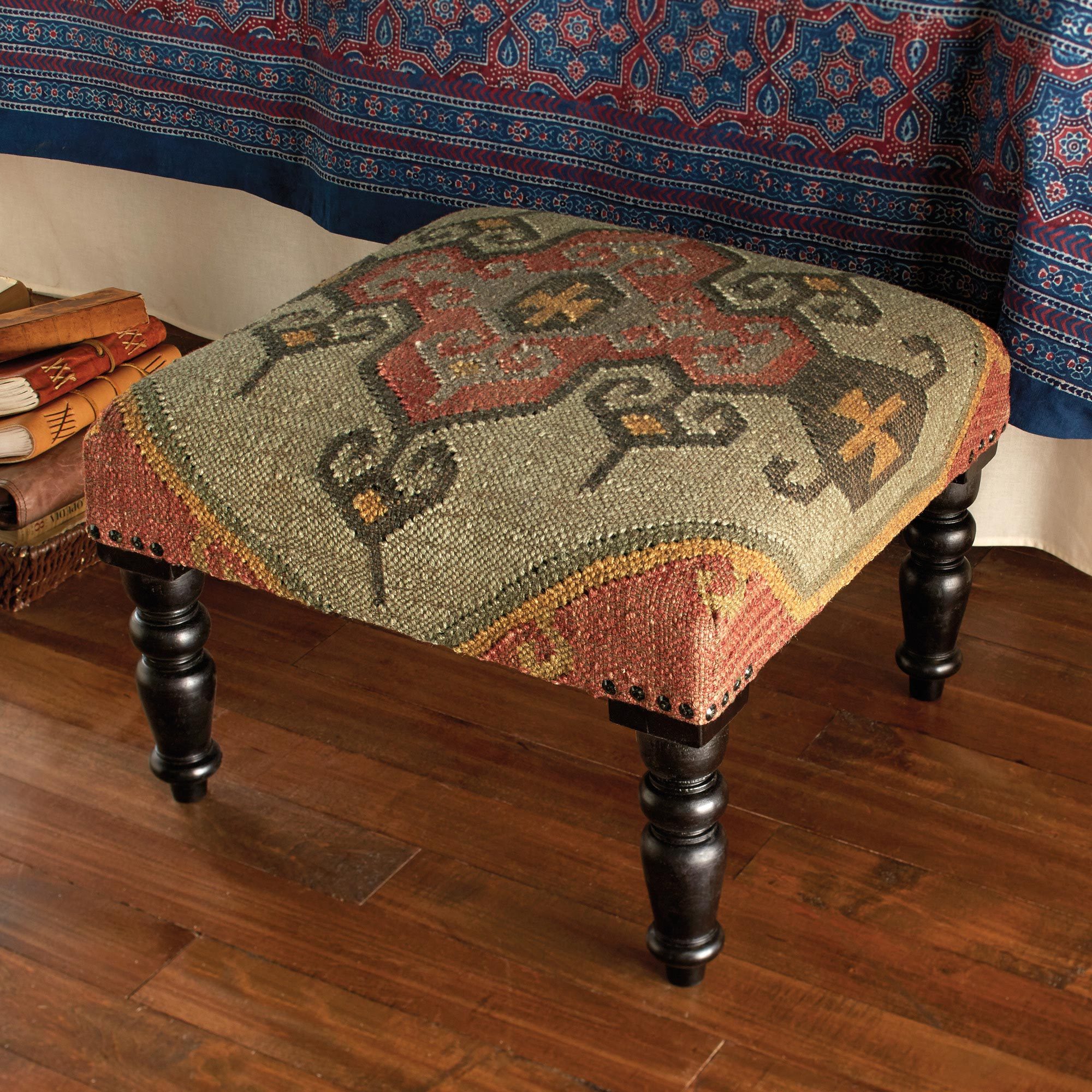 Handwoven Jute and Wool Blend Ottoman from India Kilim Majesty NOVICA