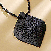 Ebony wood pendant necklace, Mughal Delight