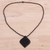 Ebony wood pendant necklace, 'Mughal Delight' - Beaded Ebony Wood Necklace with Hand Carved Leaf Pendant (image 2b) thumbail