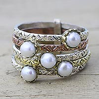 Cultured pearl cocktail ring, 'Alluring Globes in White'