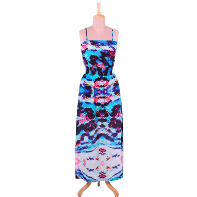 Silk maxi dress, 'Prismatic Charm' - Indian Multi Color Printed Maxi Dress with Adjustable Straps