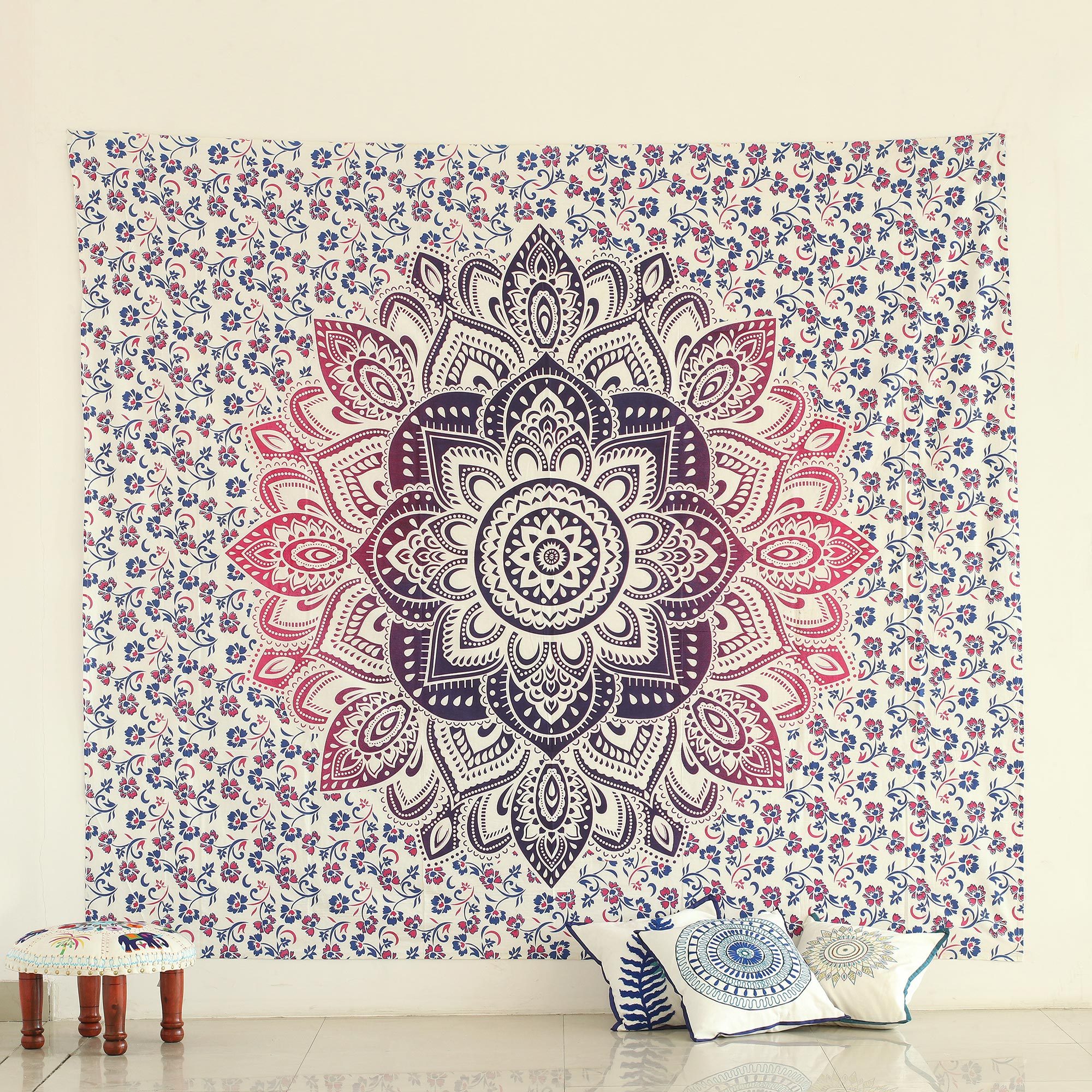 Multicolored Printed Fl Cotton Wall Hanging From India Glowing Flower