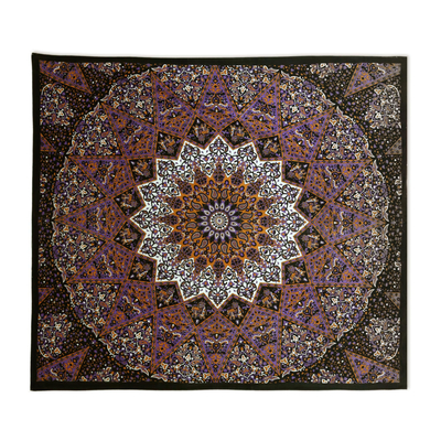 Tapiz de algodón, 'Magnificent Mandala - Colgante de pared con mandala floral de algodón impreso de la India