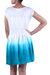 Silk minidress, 'Fade to Teal' - Short Ombre Dyed Dress in White and Teal Silk