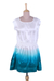 minivestido de seda - Vestido Corto Teñido Ombre en Seda Blanca y Verde Azulado