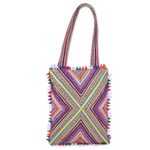 Cotton shoulder bag, 'Cross of Colors' - Handcrafted Rectangular Patchwork Shoulder Bag from India