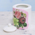 Decoupage porcelain jar, 'Floral Sweetness' - Floral Decoupage White and Pink Porcelain Jar with Lid