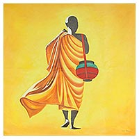 'Peace' - Signed Expressionist Painting of a Buddhist Monk from India