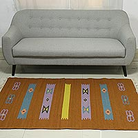 Wool area rug, 'Sepia Delight' (4x6) - Hand Woven 100% Wool Multicolor 4x6 Area Rug from India