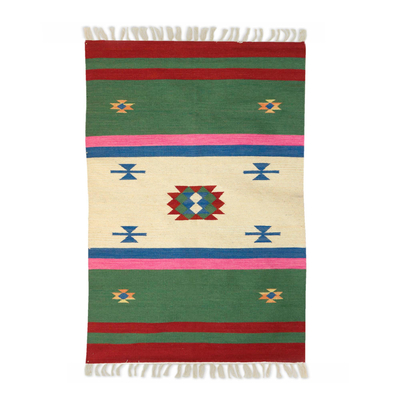 Cozy Hand Woven Multicolor Striped Wool Rug from India (4x6)