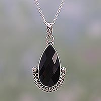 Onyx pendant necklace, 'Magical Night' - Handmade Sterling Silver and Onyx Pendant Necklace