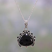Onyx pendant necklace, 'Mysterious Allure' - Handmade Onyx and Sterling Silver Pendant Necklace