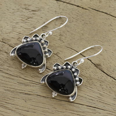 Onyx dangle earrings, 'Mysterious Allure' - Handmade Onyx and Sterling Silver Dangle Earrings