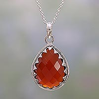 Carnelian pendant necklace, 'Firelight'