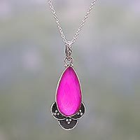 Chalcedony pendant necklace, 'Royal Radiance' - Pink Chalcedony and Sterling Silver Pendant Necklace