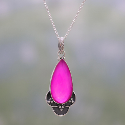 Chalcedony pendant necklace, 'Royal Radiance' - Pink Chalcedony and Sterling Silver Pendant Necklace