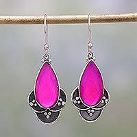 Pendientes colgantes de calcedonia, 'Royal Radiance' - Pendientes colgantes de calcedonia rosa y plata de ley