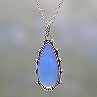 Chalcedony pendant necklace, 'Peaceful Blues'