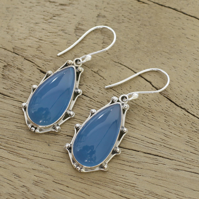 Chalcedony dangle earrings, 'Peaceful Blues' - Sterling Silver and Blue Chalcedony Dangle Earrings