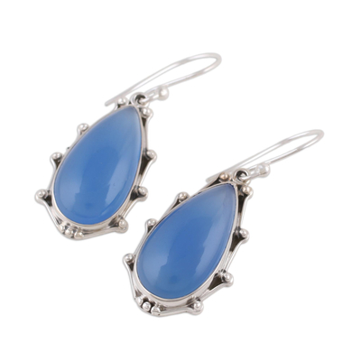 Chalcedony dangle earrings, 'Peaceful Blues' - Sterling Silver and Blue Chalcedony Dangle Earrings