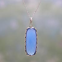 Chalcedony pendant necklace, 'Sea of Blue'