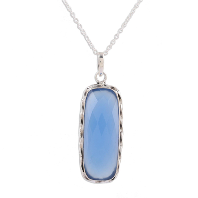 Chalcedony pendant necklace, 'Sea of Blue' - Blue Chalcedony and Sterling Silver Pendant Necklace