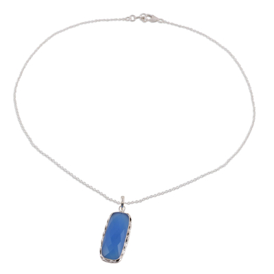 Halskette mit Chalcedon-Anhänger - Halskette mit Anhänger aus blauem Chalcedon und Sterlingsilber
