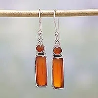 Pendientes colgantes de cornalina - Pendientes colgantes de cornalina y plata esterlina de la India