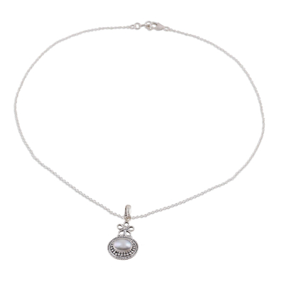 Cultured pearl pendant necklace, 'Pure Grace' - Cultured Pearl and Sterling Silver Pendant Necklace