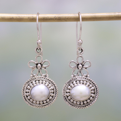 Cultured pearl dangle earrings, 'Pure Grace' - Cultured Pearl and Sterling Silver Dangle Earrings