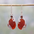 Carnelian and garnet dangle earrings, 'Leafy Radiance' - Carnelian and Garnet Leaf Dangle Earrings from India