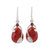 Carnelian and garnet dangle earrings, 'Leafy Radiance' - Carnelian and Garnet Leaf Dangle Earrings from India