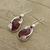 Carnelian and garnet dangle earrings, 'Leafy Radiance' - Carnelian and Garnet Leaf Dangle Earrings from India