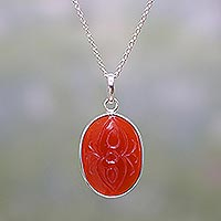 Carnelian pendant necklace, 'Fiery Gleam' - Carnelian and Sterling Silver Pendant Necklace from India