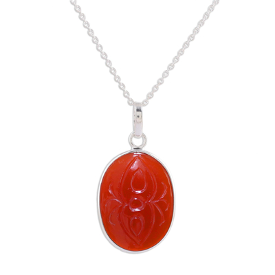 Carnelian and Sterling Silver Pendant Necklace from India