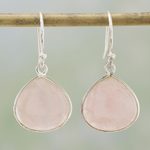Rose quartz dangle earrings, 'Dancing Soul' - Rose Quartz and Sterling Silver Dangle Earrings from India