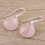 Rose quartz dangle earrings, 'Dancing Soul' - Rose Quartz and Sterling Silver Dangle Earrings from India
