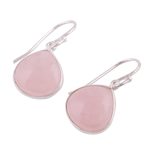 Rose quartz dangle earrings, 'Dancing Soul' - Rose Quartz and Sterling Silver Dangle Earrings from India