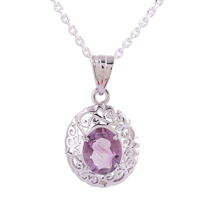 Amethyst and Sterling Silver Pendant Necklace from India