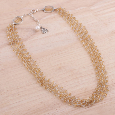 Citrine and cultured pearl beaded necklace, 'Lotus Beauty' - Citrine and Cultured Pearl Beaded Necklace from India
