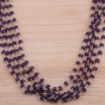 Amethyst and cultured pearl beaded necklace, 'Lotus Beauty' - Amethyst and Cultured Pearl Beaded Necklace from India