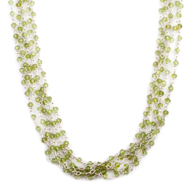 Peridot and cultured pearl beaded necklace, 'Lotus Beauty' - Peridot and Cultured Pearl Beaded Necklace from India